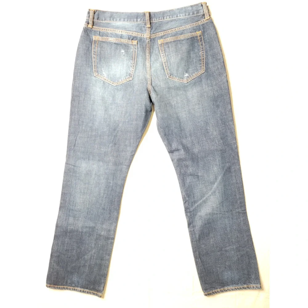 Gap Straight Fit Jeans Mens 35x32 Classic Denim Cotton Dark Indigo Distressed